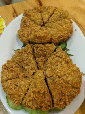 Black pepper fried steaks - very very good too! at Surn Yi Vegetarian Restaurant in Phnom Penh