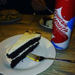 Peanut butter chocolate cake. at Veganz in Berlin