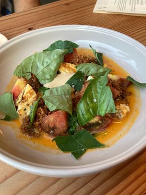 late July 2024 dinner - Bread & Tomato Salad at Feral in Portland