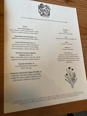 Aug 2024 brunch menu at Feral in Portland