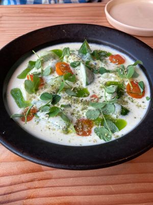 late July 2024 dinner - Chilled & Salted Cucumbers with Ajo Blanco at Feral in Portland