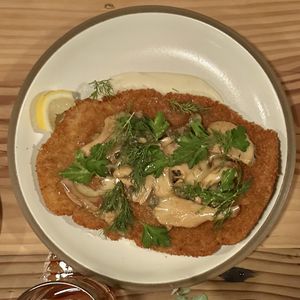 Seitan schnitzel   at Feral in Portland