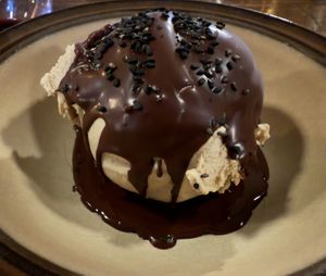 Coffee Ice Cream, Spiced Chocolate Shell, sesame seeds $8  at Feral in Portland