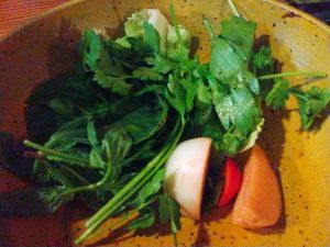 Lettuce, herbs and pickled radish for lion's mane lettuce wraps. at Feral in Portland