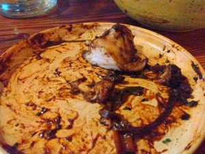 One last bite of grilled lion's mane mushroom. at Feral in Portland