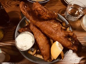 ‘fish’ and chips!  at Feral in Portland