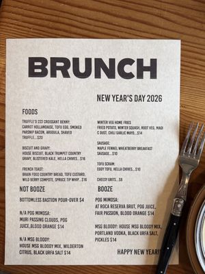 New Year’s Brunch menuu  at Feral in Portland