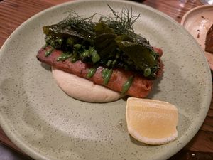 Fried Tempeh with sweet potato   at Feral in Portland