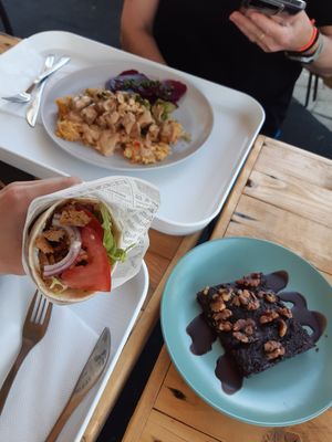 Very good seitan kebab, daily lunch and daily sweet: brownie😄they had gluten free monday so the brownie was made out of sweet potato at YES rebel bites in Osijek