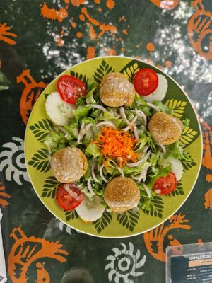 Falafel salad with tahini dressing at Inity in Aburi