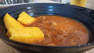Paprikash with polenta at Vegashi Vegan Fusion in Ljubljana