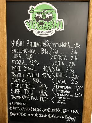 Menu  at Vegashi Vegan Fusion in Ljubljana
