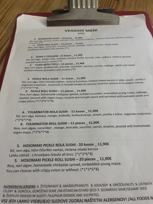Menu   at Vegashi Vegan Fusion in Ljubljana