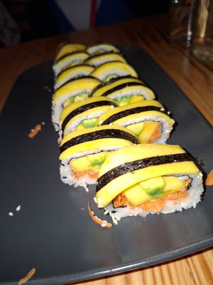 Mango avocado sushi at Vegashi Vegan Fusion in Ljubljana