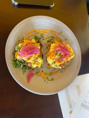 Eggs Benedict - just eggs at PlanTita's Kitchen in Long Beach