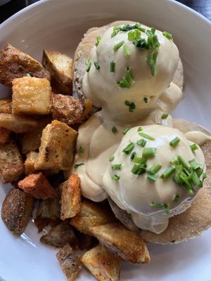 Fried green tomato Benedict  at The Grange in Providence