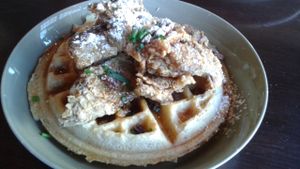 Vegan Chicken Fried Seitan and Waffles  at The Grange in Providence