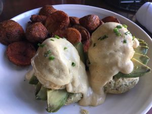 Vegan tofu Benedict + avocado  at The Grange in Providence