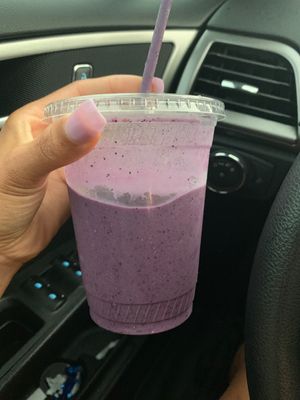 Pb&J smoothie with oat milk instead of soy milk and agavé instead of honey 😻 at The Grange in Providence