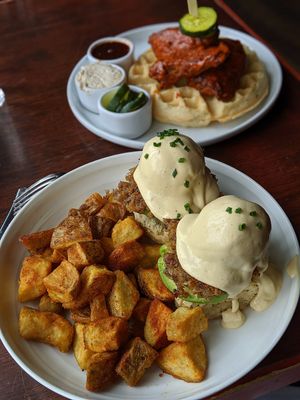 Tofu Benedict. Definitely get the avocado added on. And those potatoes are amazing at The Grange in Providence