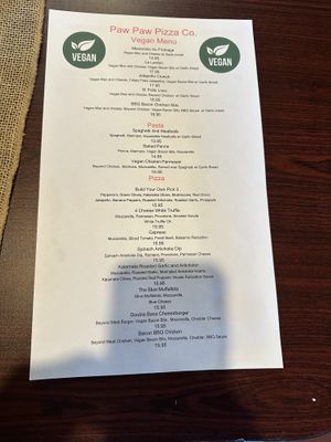 Menu  at Paw Paw Pizza Co. in Paw Paw