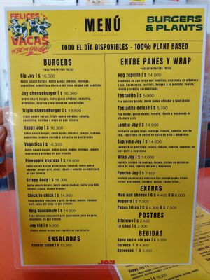 Menu at Joy  in Buenos Aires