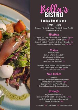 Menu at Bella's Bar Bistro in South Shields