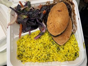 Salmon ham lunch special at Moss Vegan Bistro in Brooklyn