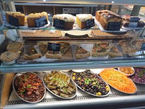 Counter with some vegan choices at Simply Patisserie in Eastbourne