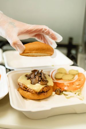 Mushroom provolone burger at Veg.Edible in Omaha