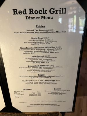 Dinner menu  at Red Rock Grill in Springdale