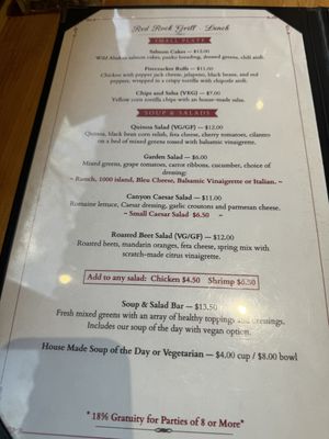 Menu  at Red Rock Grill in Springdale
