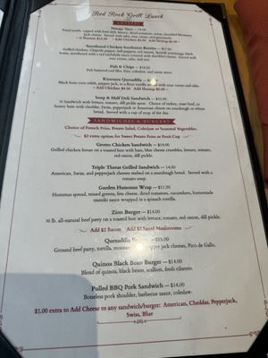 Menu  at Red Rock Grill in Springdale