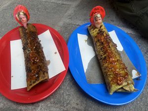 The championes and rojas con papas burritos. Fantastic!   at Mamá Mela  in San Miguel De Allende