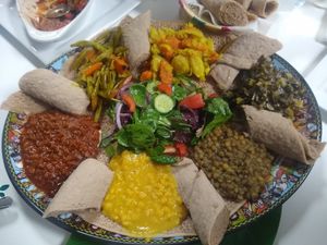 Family sampler at Lulu EthioVegan in Minneapolis