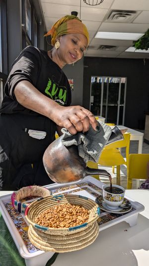 Coffee served by the owner at Lulu EthioVegan in Minneapolis
