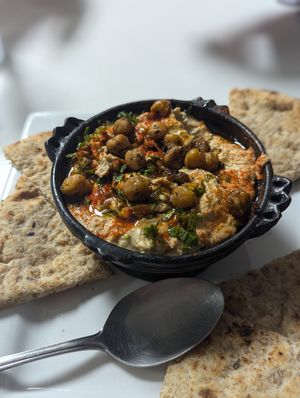 Hummus with pita at Lulu EthioVegan in Minneapolis