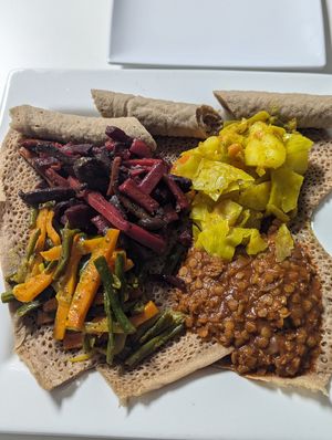 Medium veggie sampler at Lulu EthioVegan in Minneapolis