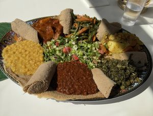 Large sharing platter   at Lulu EthioVegan in Minneapolis