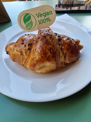 Vegan croissant filled with chocolate at Bilbao Berria in Barcelona