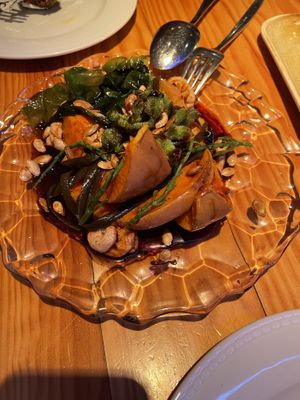 Roasted pumpkin with sea vegetables  at Rasoterra in Barcelona