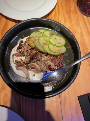 Miatake mushrooms with a zucchini carpaccio  at Rasoterra in Barcelona