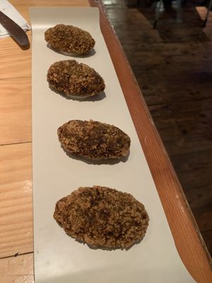 Croquettes filled with a creamy spinach sauce  at Rasoterra in Barcelona