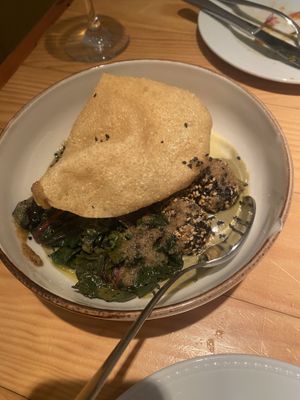 Green curry with sticky rice and a poppadum   at Rasoterra in Barcelona