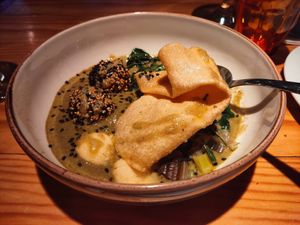Green curry with papadum at Rasoterra in Barcelona