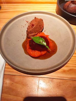 Chocolate ice-cream with tomato textures at Rasoterra in Barcelona