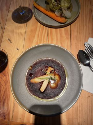 Oyster mushroom soup with tupinambo (Jerusalem artichoke)  at Rasoterra in Barcelona