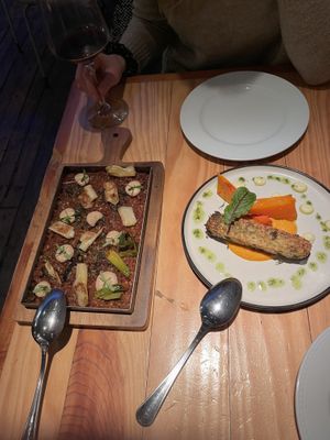 Brown rice with calcots and turnip romesco sauce.  at Rasoterra in Barcelona