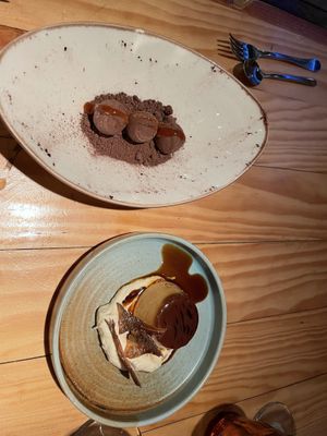 Wasabi chocolate truffles with miso pudding   at Rasoterra in Barcelona