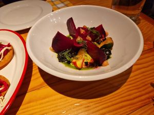 REMOLATXA rostida i marinada amb cafè, pomes det Pirineu, anet. at Rasoterra in Barcelona